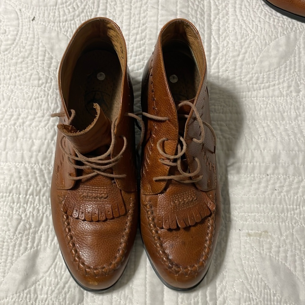 EUC Ariat Camel Leather Lace Up Fringe Boots 8B